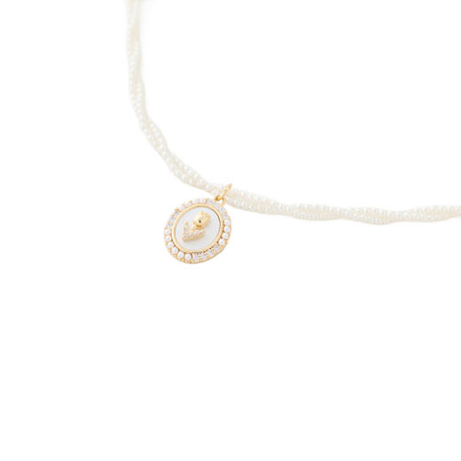 三彩2026新款贝壳圆牌郁金香吊坠项链双链复古小米珠轻奢镶锆法式 商品图1