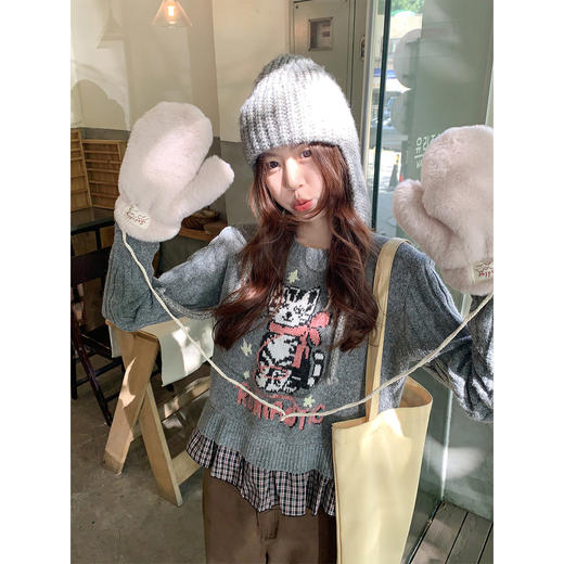 <曾小咸推荐> 2.19 现货秒杀 ！微信超特价！小猫刺绣假两件针织衫 日常199.99 立减110 秒杀89.99！！ 商品图3