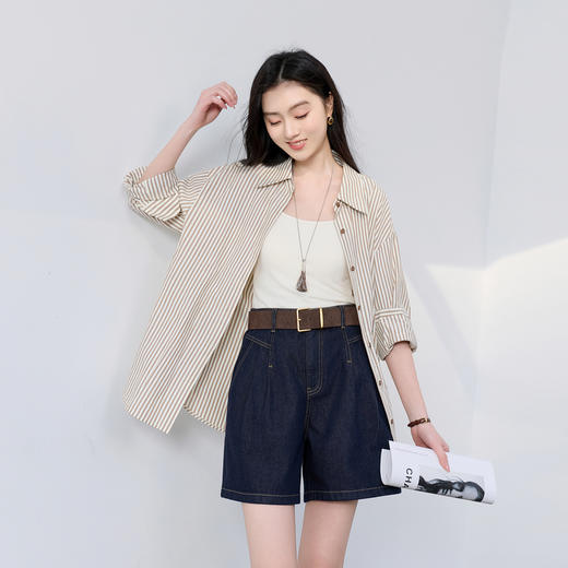 三彩2026春季新款休闲牛仔裤高腰宽松阔腿裤五分裤中裤复古S 商品图1