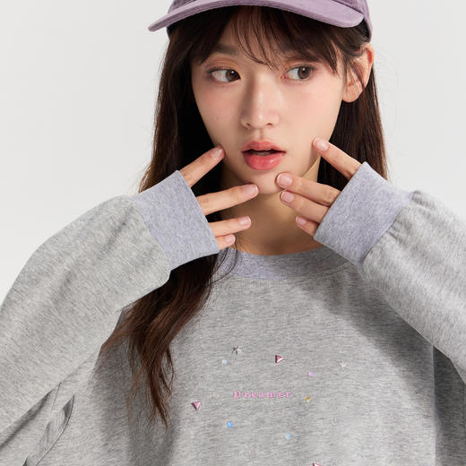 笛莎/Deesha 青少年2026年春季新款圆领长袖异形烫钻T恤 商品图2