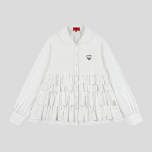 GOODBAI GOODEES 新款气质甜美时尚荷叶边长袖衬衫上衣 商品图2