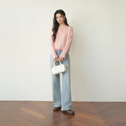 【严选】诗凡黎四面弹经典直筒牛仔裤2026春新款浅蓝烫银工艺高腰显瘦长裤7H2250161 商品图1