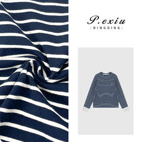 04-1潘依绣丁丁宠粉100棉原创设计蓝白条撞色拼接袖圆领T恤 W-61922