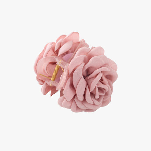 三彩2026新款手工立体花朵浅粉玫瑰缎面带爪发夹法式温柔蓬松氛围 商品图2