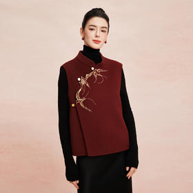 RE408斯尔丽26春季新款绵羊毛金丝刺绣款新中式韵味双面手工马夹