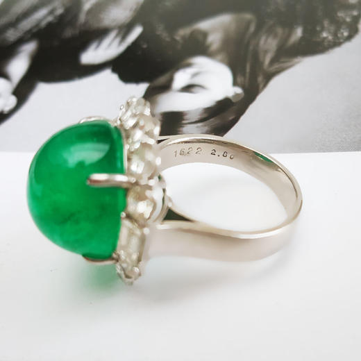 【天然正品】PT900传世级铂金豪镶钻镶天然微油哥伦比亚16.22克拉蛋面木佐绿祖母绿戒指蛋面：15.5*14.0MM（皆取最大值）14号（戒圈可改）190126NJ38 商品图8