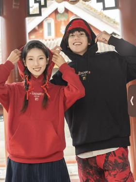 .26马年纪念款！三色！FL男女同款连帽卫衣海棠花马上生花情侣款卫衣