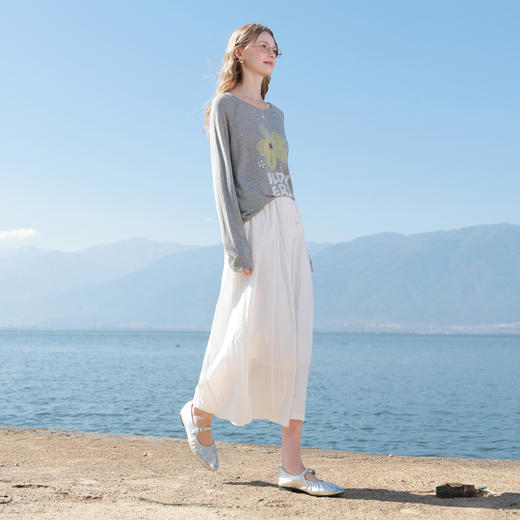 【防透小白裙】三彩2026春季新款高腰半身裙A字裙长裙显瘦气球裙M 商品图1