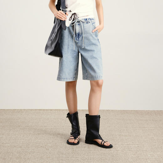 lost in echo2026年春夏新款不对称工装牛仔短外套抽绳中裤套装女 商品图3