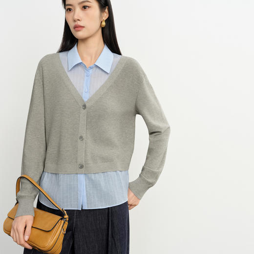 【严选】蒋欣代言伊芙丽假两件拼接针织衫女2026春季新款透气舒适毛衫女1H2930021 商品图0