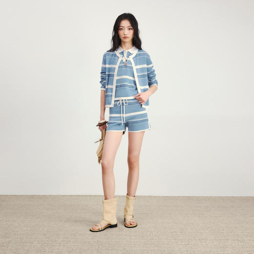 lost in echo2026年春夏新款撞色条纹毛织背心修身连衣裙毛织开衫 商品图0