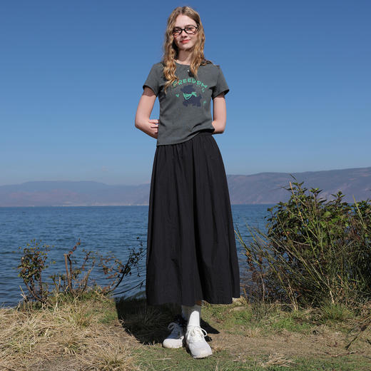 三彩2026春季新款设计感高腰半身裙A字裙长裙显瘦韩系气球裙M 商品图1