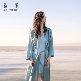 法式浪漫』桑罗纯色系带睡袍桑蚕丝女士长袖家居服可外穿