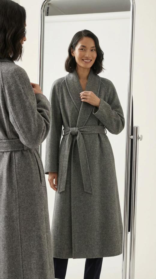 大披肩领超大摆双面手工中腰系带超长款大衣 商品图6