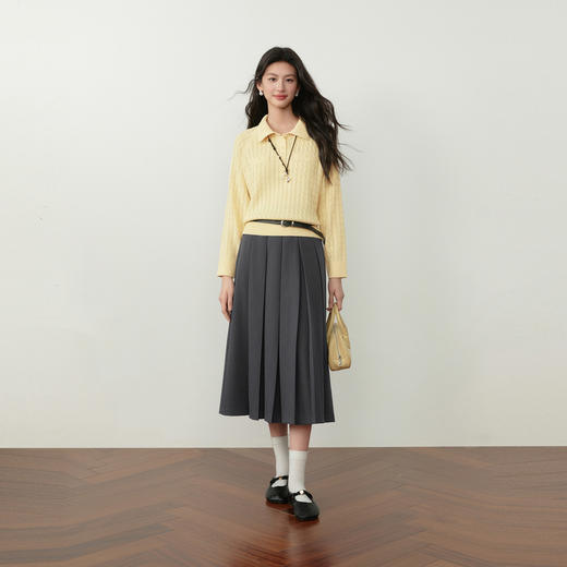 【严选】诗凡黎复古Polo领绞花针织衫2026春季新款气质麻花软糯长袖上衣女7H2230551 商品图1