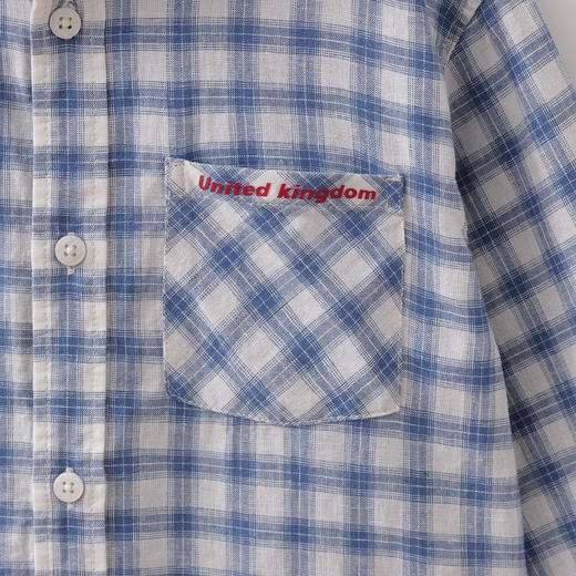 马克珍妮复古格纹男童透气棉麻衬衫2026年春装新款560220 商品图3