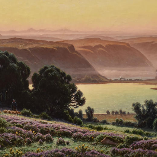 独角鹿西洋古董19世纪晚期法国自然主义画家 William Didier-Pouget 出品《尚布利湖清晨风景》主题油画 商品图1