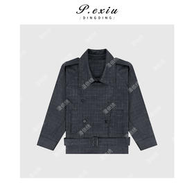 04-2潘依绣丁丁宠粉复古老钱风格纹气质系带长袖风衣外套Q48615