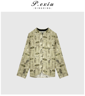 04-6潘依绣丁丁宠粉新中式复古印花圆领长袖T恤 Q52135