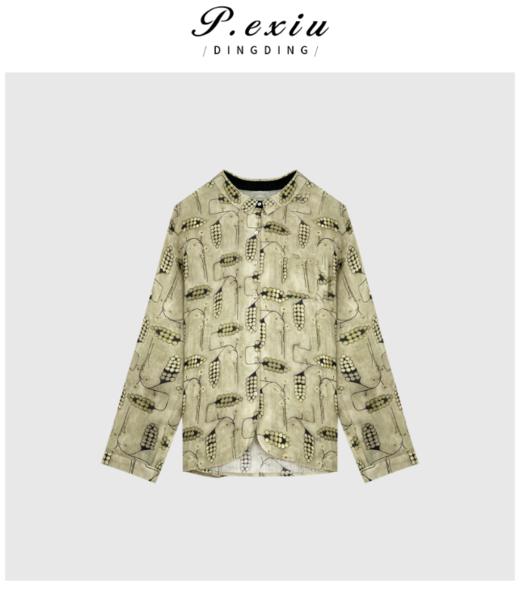 04-6潘依绣丁丁宠粉新中式复古印花圆领长袖T恤 Q52135 商品图0