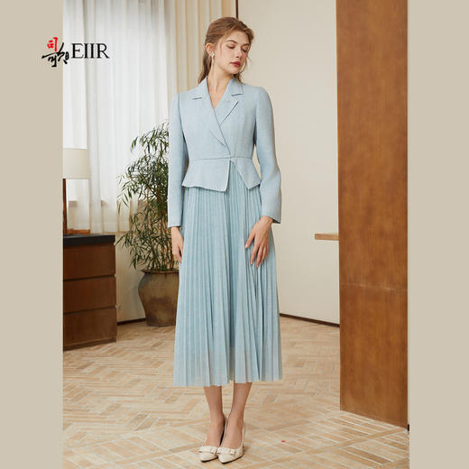 司歌假两件西装连衣裙翻领长袖春秋压褶中长裙A921184X 商品图4