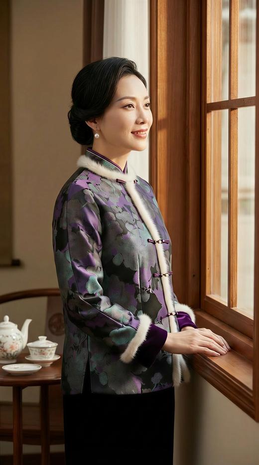 HN 新中式轻奢袖撞色夹棉水貂毛外套 商品图0