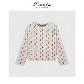 04-2潘依绣丁丁宠粉韩系小红花套头圆领长袖上衣Q14450