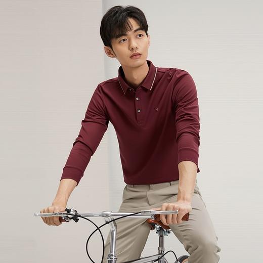 【含羊毛】柒牌长袖Polo衫男士2024秋冬新款商务休闲斜纹磨毛T恤	127T70340 商品图1