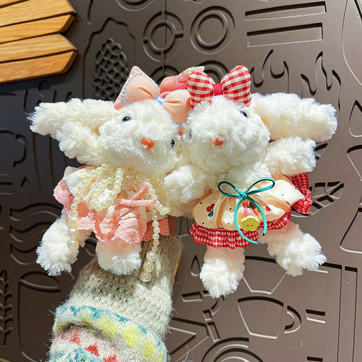 【毛绒绒质感❗️情人节不出错礼物】原创毛绒公主裙长耳兔钥匙扣可爱卡通兔子公仔女生包包挂件小礼品。jd 商品图0