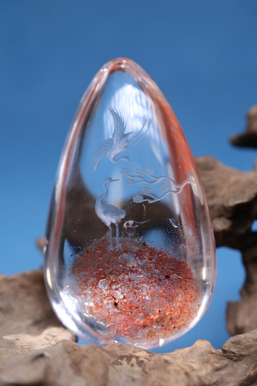 迷罗元和堂 白水晶红胶花精雕仙鹤摆件高约8.5cm 延年益寿【器悟雅玩】 商品图0