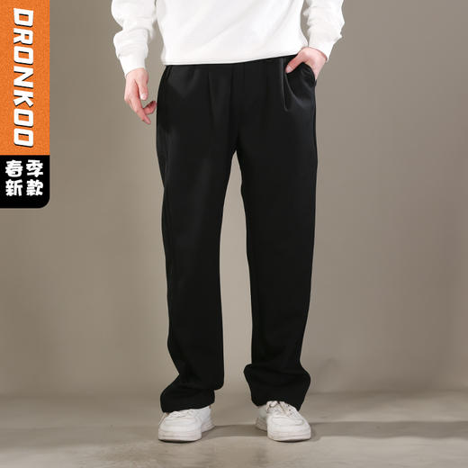 DRONKOO 2026 抽绳松紧腰前腰金属扣两侧压线薄卫裤长裤 商品图0