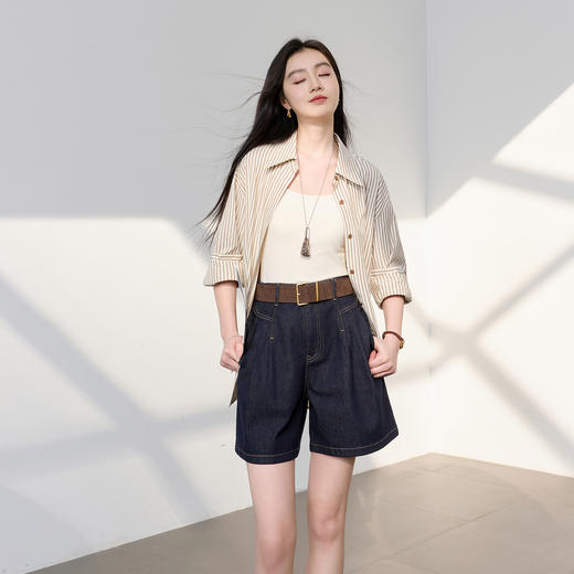 三彩2026春季新款休闲牛仔裤高腰宽松阔腿裤五分裤中裤复古S 商品图3