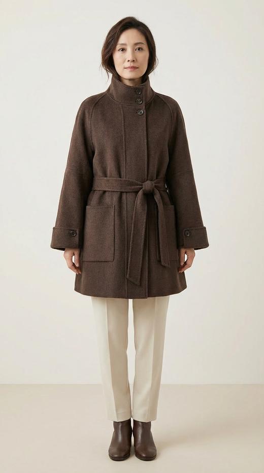 LIN HN 加扣立领系带双面手工大衣 商品图0