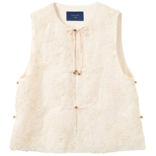 三彩【杏花疏影】2026春季新款绣花欧根纱盘扣马甲外套无袖宽松C 商品图4