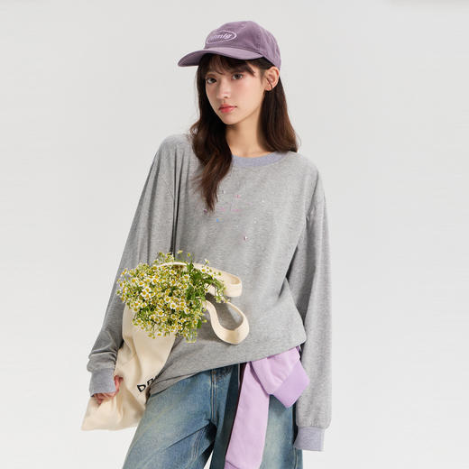 笛莎/Deesha 青少年2026年春季新款圆领长袖异形烫钻T恤 商品图1