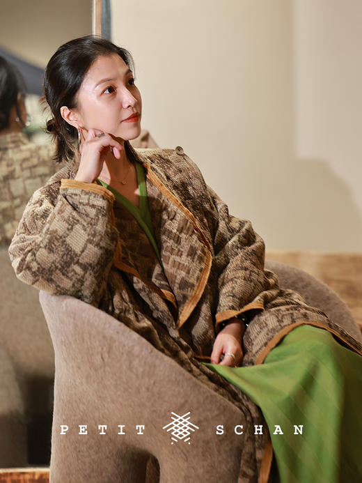 Petit Schan小闪 CLO#1039 Growth ring 年轮 亚麻羊毛混纺脏染提花抽绳长外套 商品图1