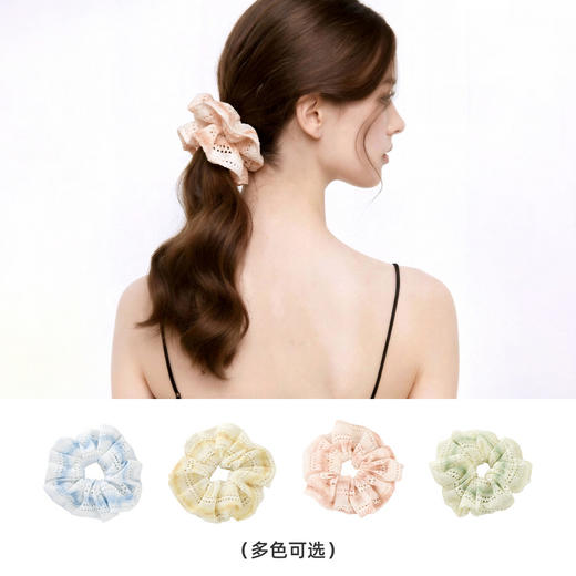 三彩2026新款波西米亚镂空针织发圈蓬松蕾丝渐变多巴胺高弹氛围感 商品图2