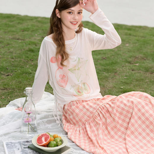 三彩独醒2026春季新款格纹半身裙松紧腰A字裙长裙清新F 商品图3