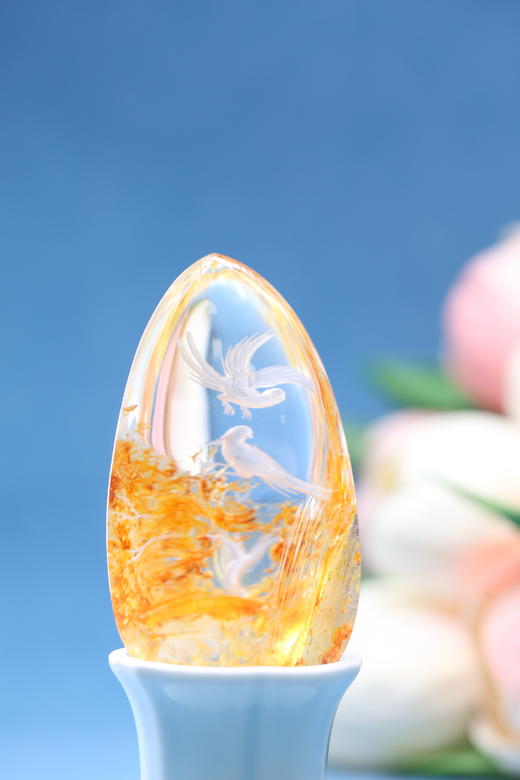 迷罗元和堂 白水晶黄胶花精雕喜鹊摆件 喜上眉梢高约7.9cm【器悟雅玩】 商品图1