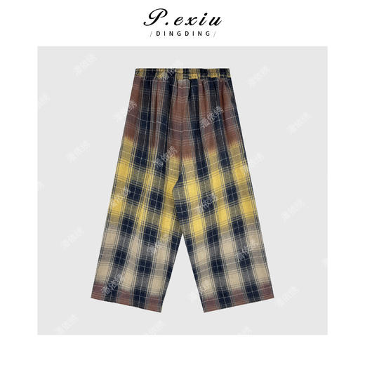 04-1潘依绣丁丁宠粉100棉文艺风松紧腰格子休闲裤 W-62949 商品图1