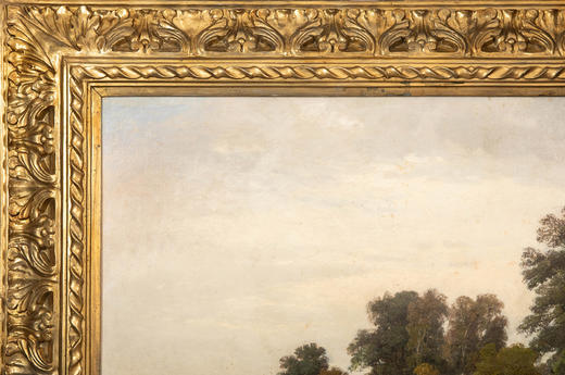 独角鹿西洋古董19世纪德国画家Fritz Daegling签名出品大型风景主题布面油画《人物与动物山水》 商品图3