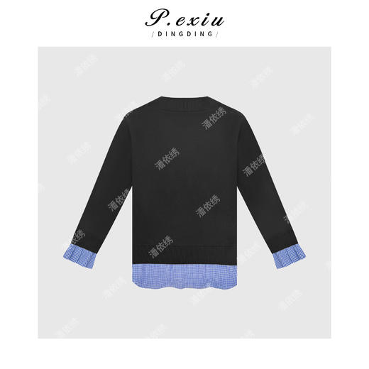 A008潘依绣丁丁宠粉PanYiXiu/潘依绣羊-毛天丝假两件格子拼接针织毛衣 D399 商品图2