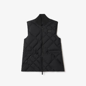 BURBERRY 巴宝莉 女士格子缝线尼龙德文赛德棉马甲 黑色 8121369 A1189