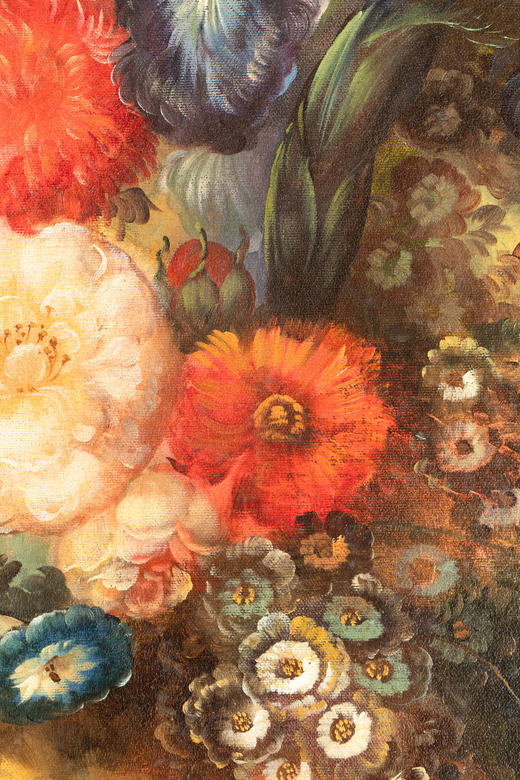 独角鹿西洋古董20世纪法国画家L. Martin签名出品大型花卉静物布面油画 商品图5