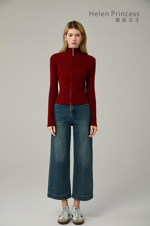 高领双拉链修身针织衫 商品图0