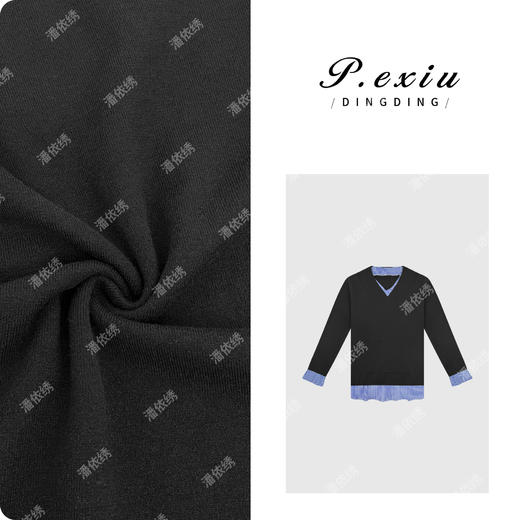 A008潘依绣丁丁宠粉PanYiXiu/潘依绣羊-毛天丝假两件格子拼接针织毛衣 D399 商品图0