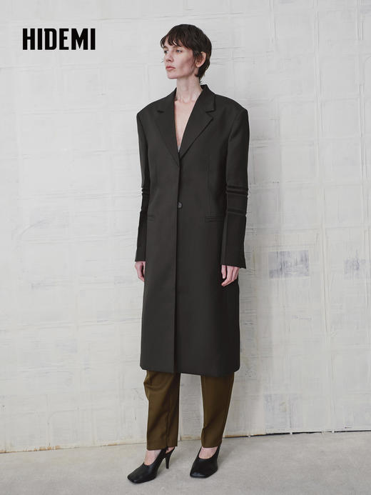 HIDEMI 设计感美丽奴羊毛翻驳领长款西装外套 商品图3