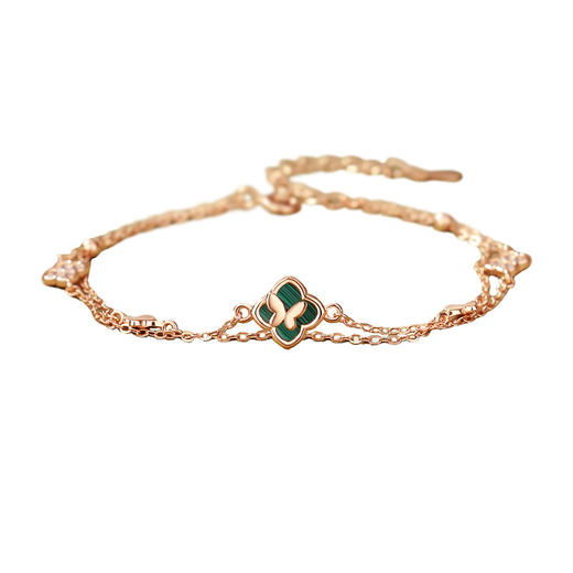 【四叶吉祥】纯银幸运四叶草蝴蝶孔雀石手链【JHY-A000382M】 商品图4