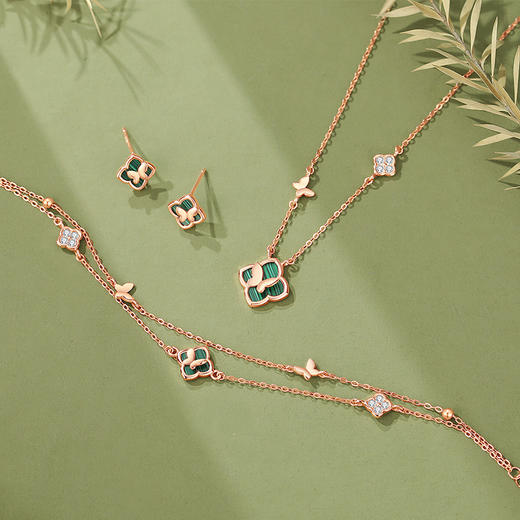 【四叶吉祥】纯银幸运四叶草蝴蝶孔雀石手链【JHY-A000382M】 商品图2