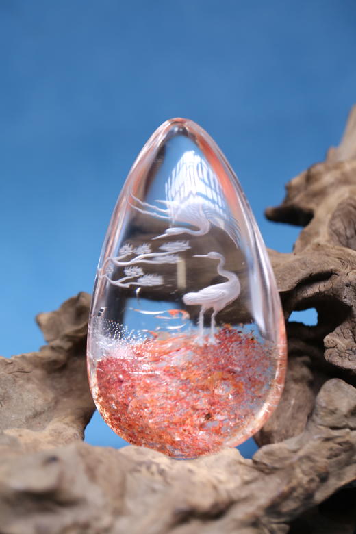迷罗元和堂 白水晶红胶花精雕仙鹤摆件高约8.5cm 延年益寿【器悟雅玩】 商品图1